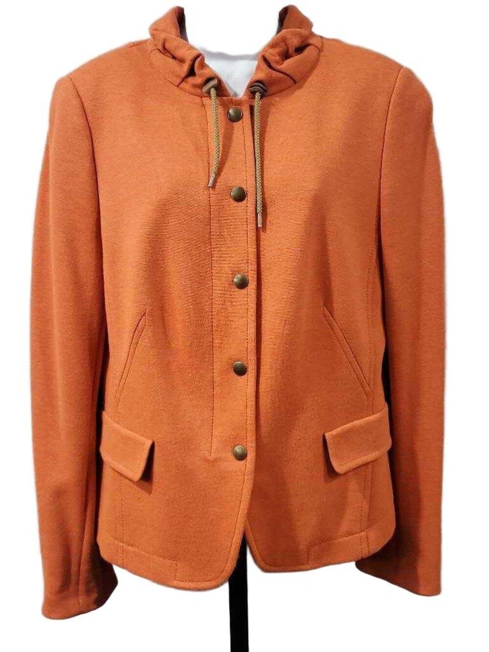 Akris Punto Women's Jacket 12 Orange Drawstring Blazer with Zipper and Snaps